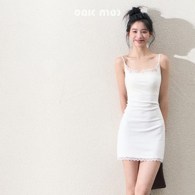 Lace-Trimmed Short Slip Dress