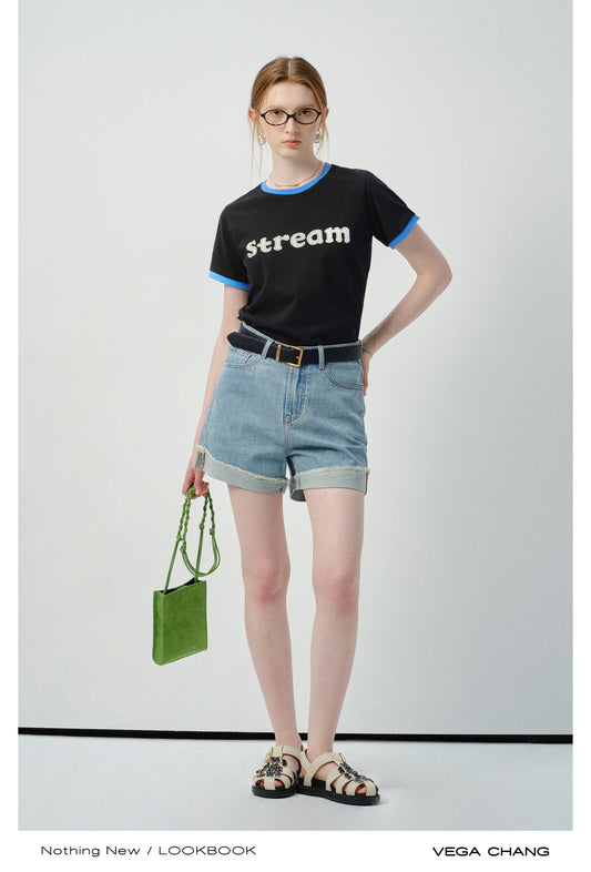 Frayed Roll-Up Denim Shorts