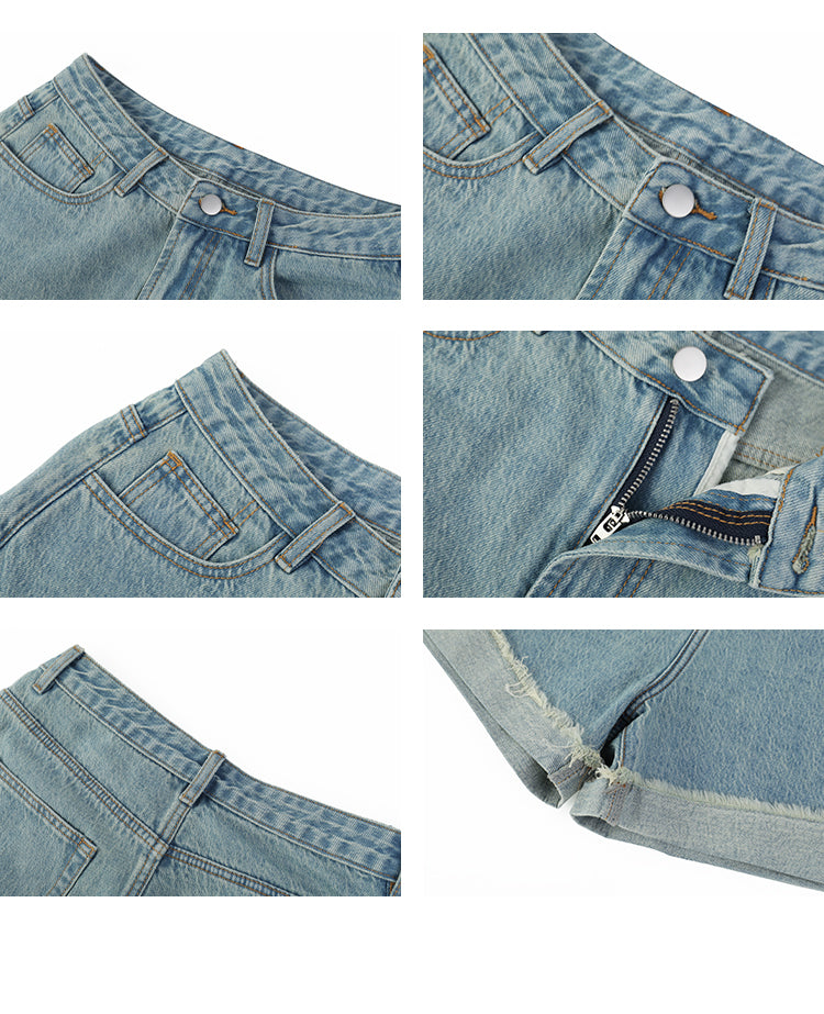 Frayed Roll-Up Denim Shorts