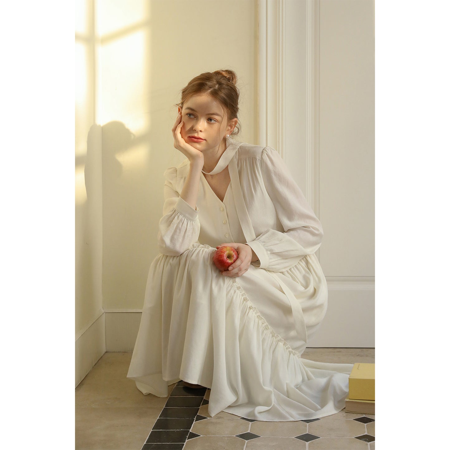 V-Neck Button-Front Dress With Gather Detail