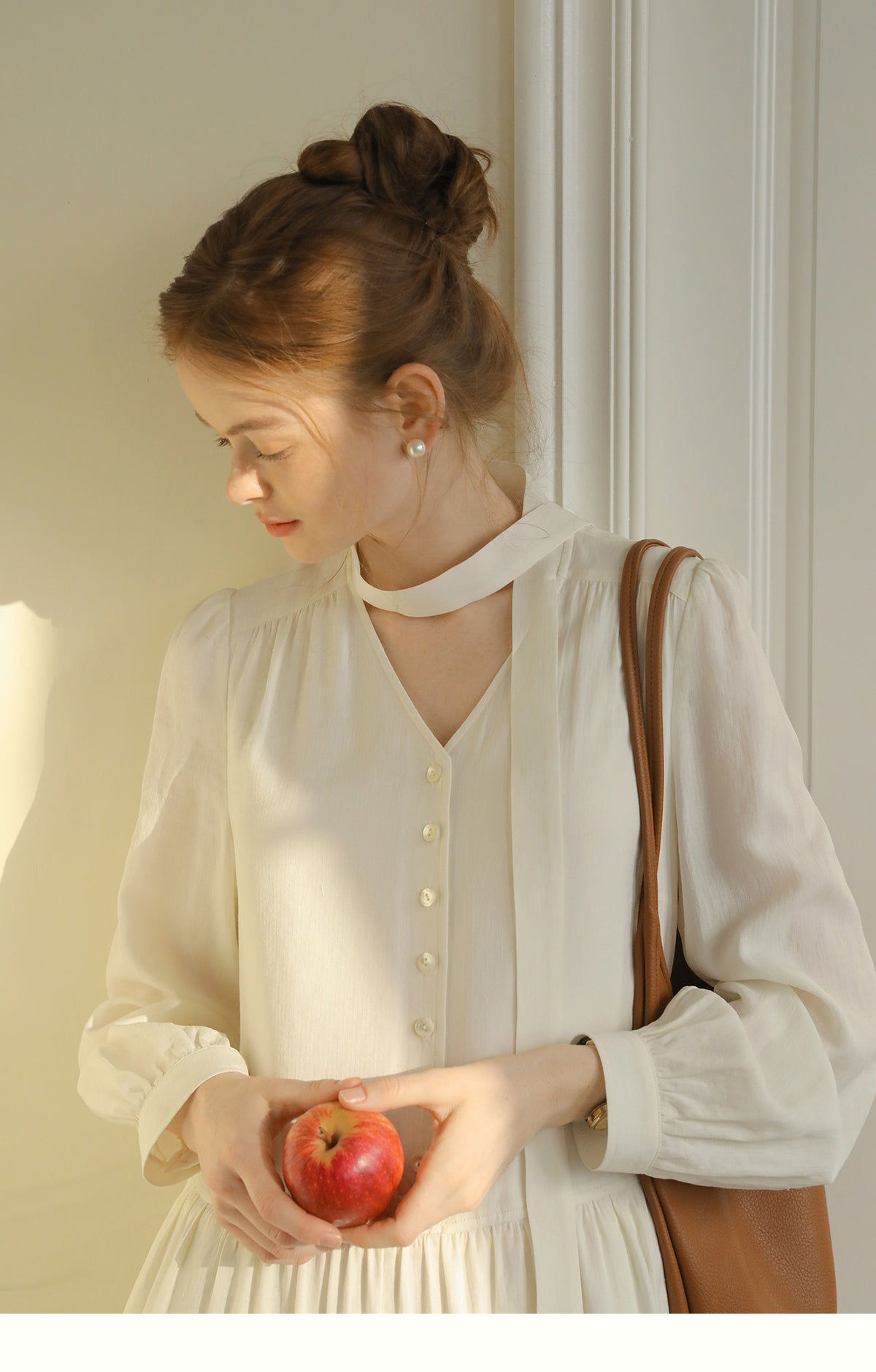 V-Neck Button-Front Dress With Gather Detail