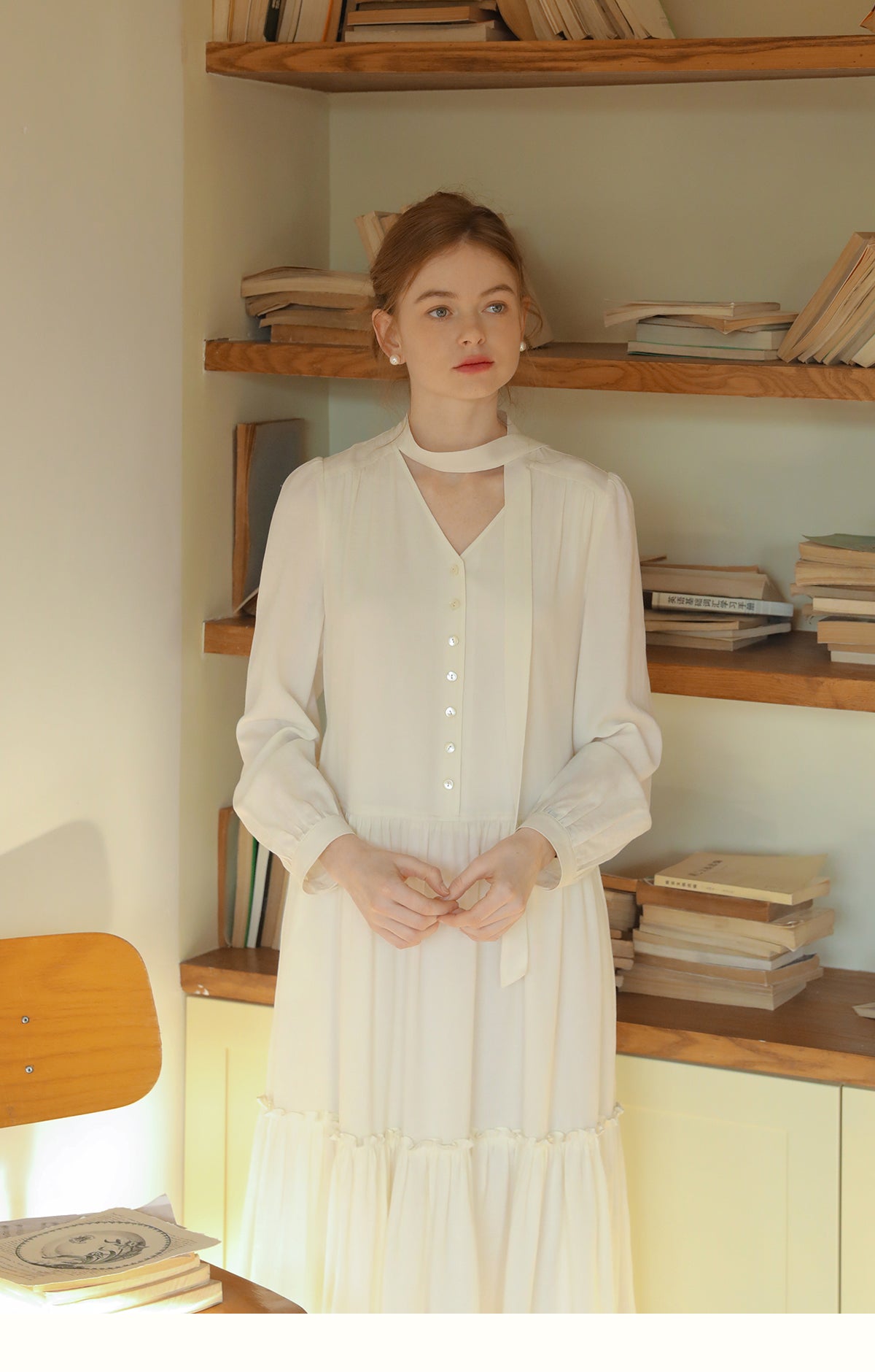 V-Neck Button-Front Dress With Gather Detail