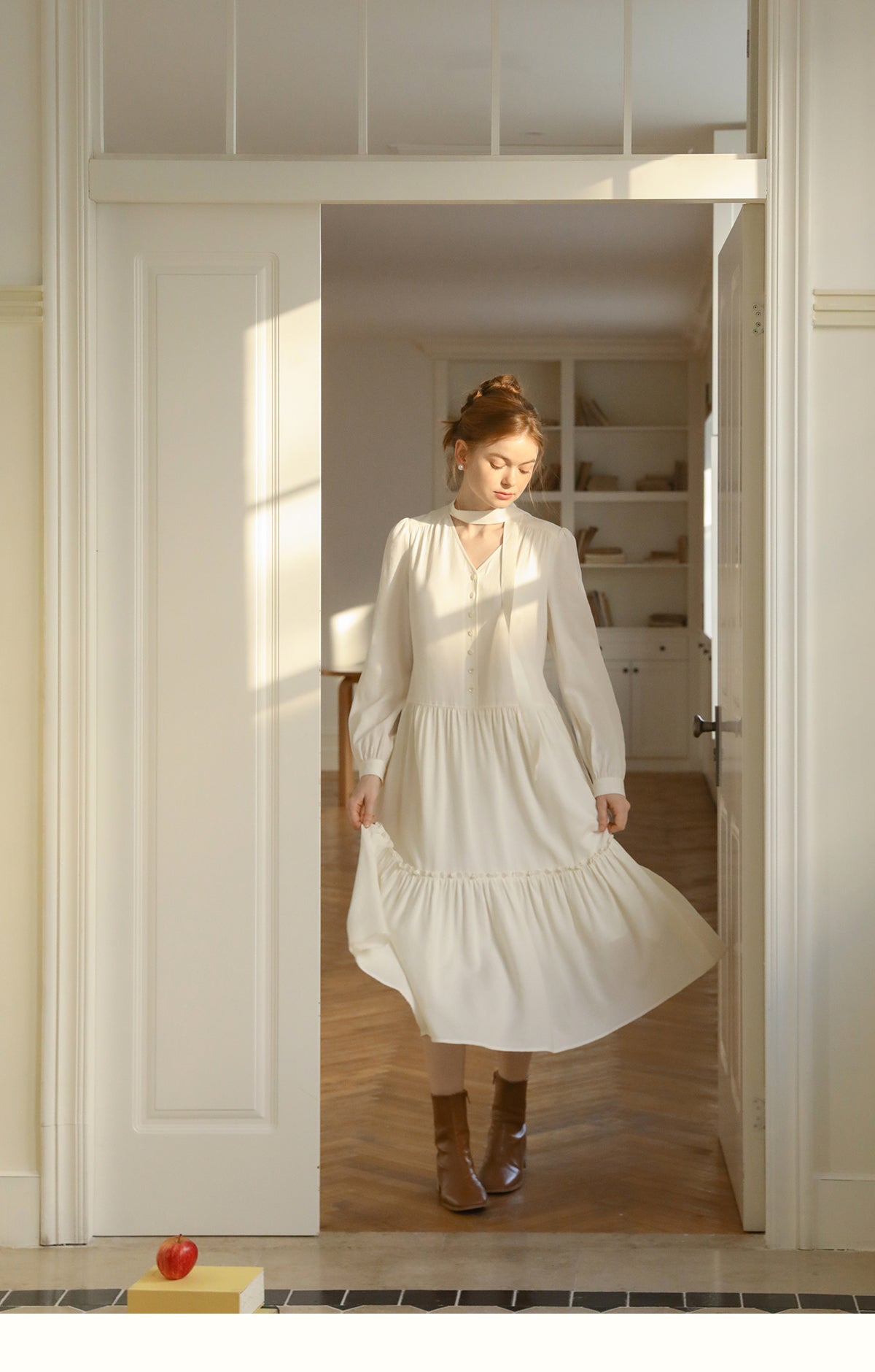 V-Neck Button-Front Dress With Gather Detail