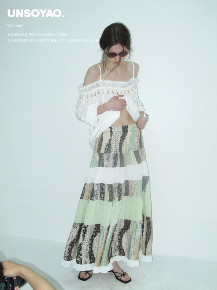 Boho Tassel Top & Patchwork Maxi Skirt