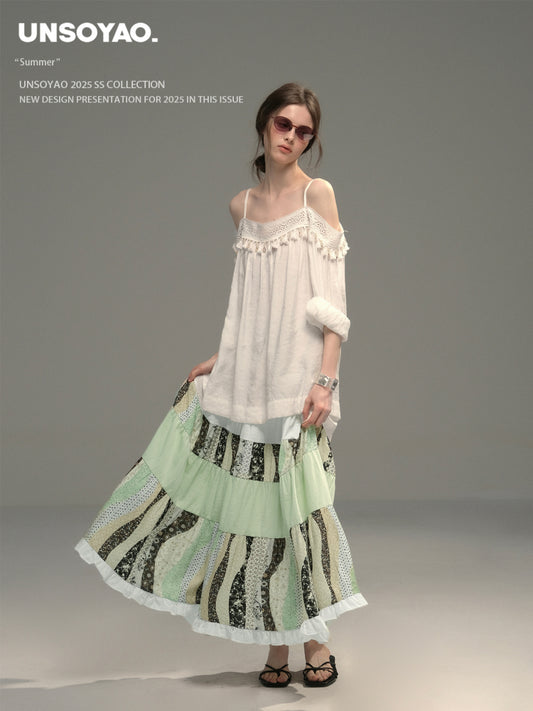 Boho Tassel Top & Patchwork Maxi Skirt