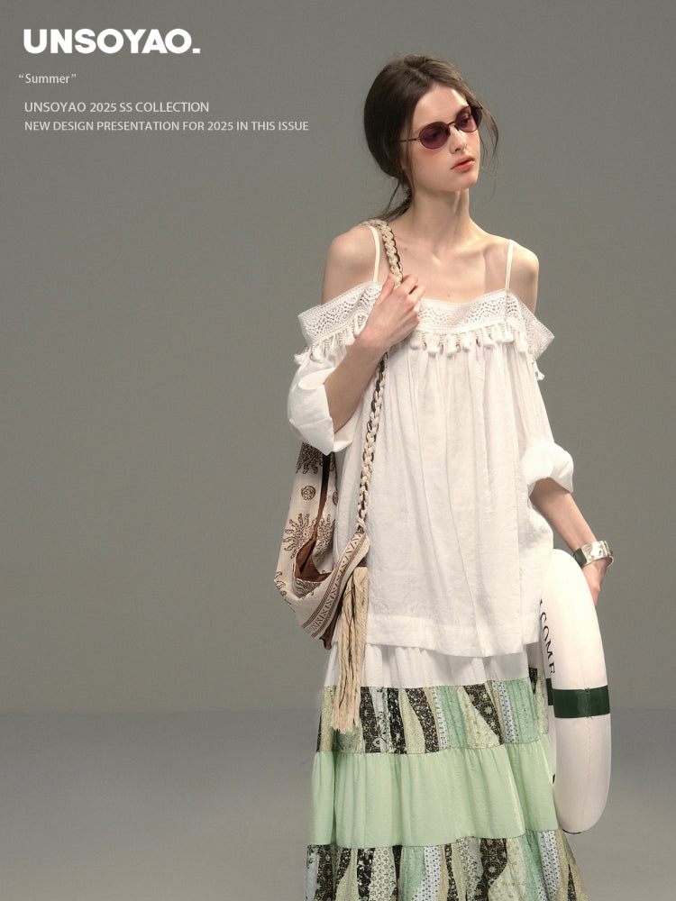 Boho Tassel Top & Patchwork Maxi Skirt