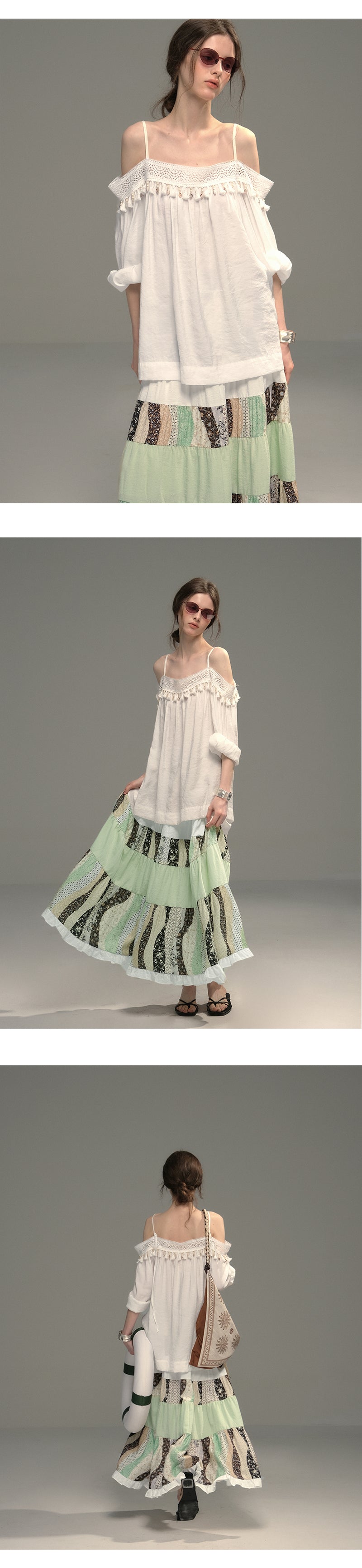 Boho Tassel Top & Patchwork Maxi Skirt