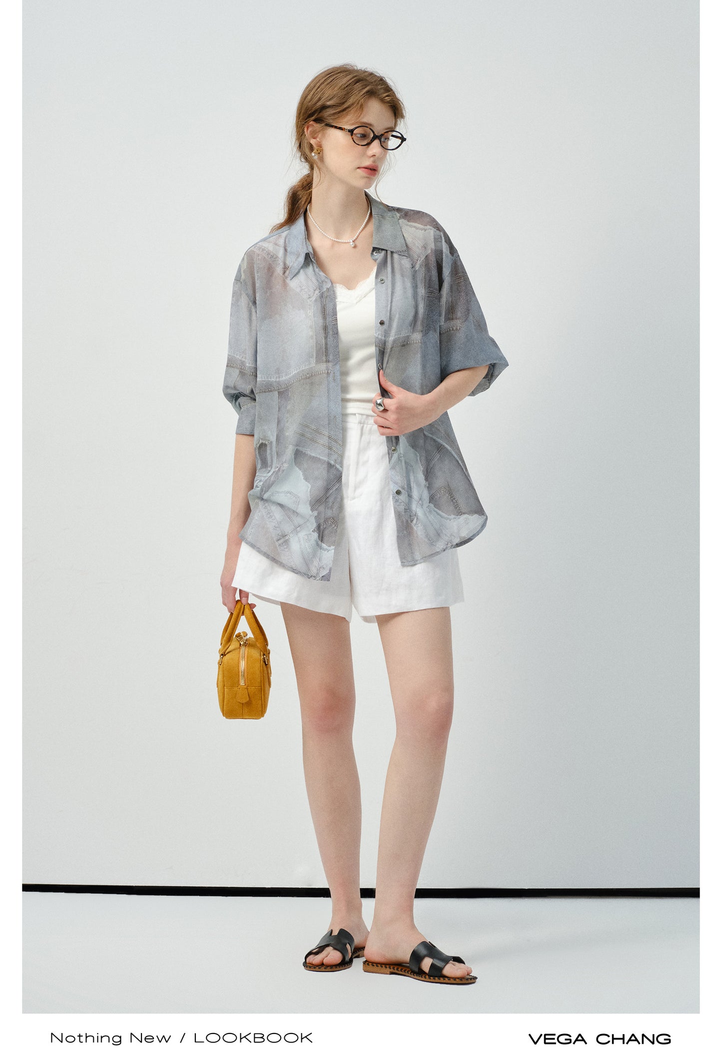 Denim-Print Button-Up Shirt