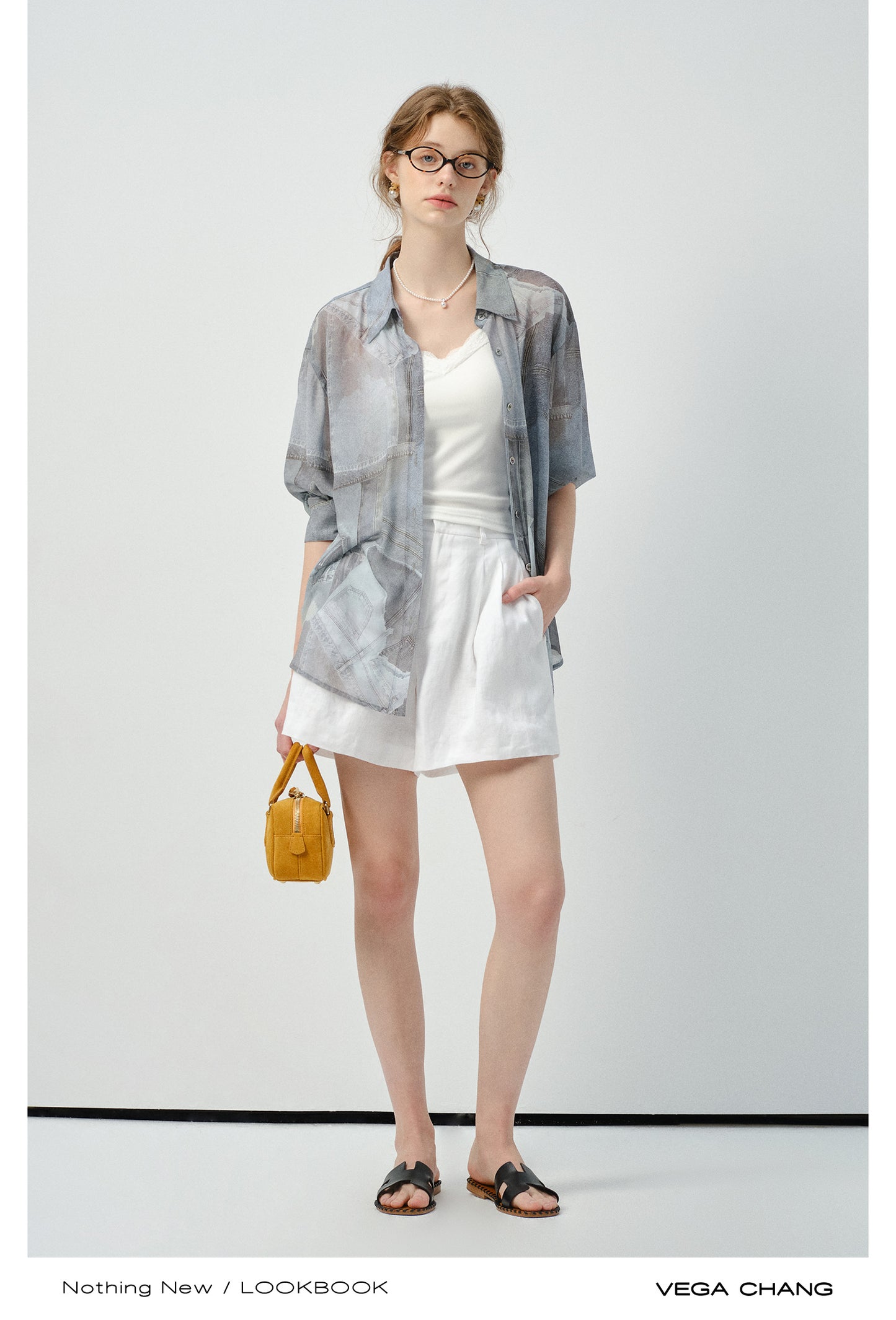 Denim-Print Button-Up Shirt