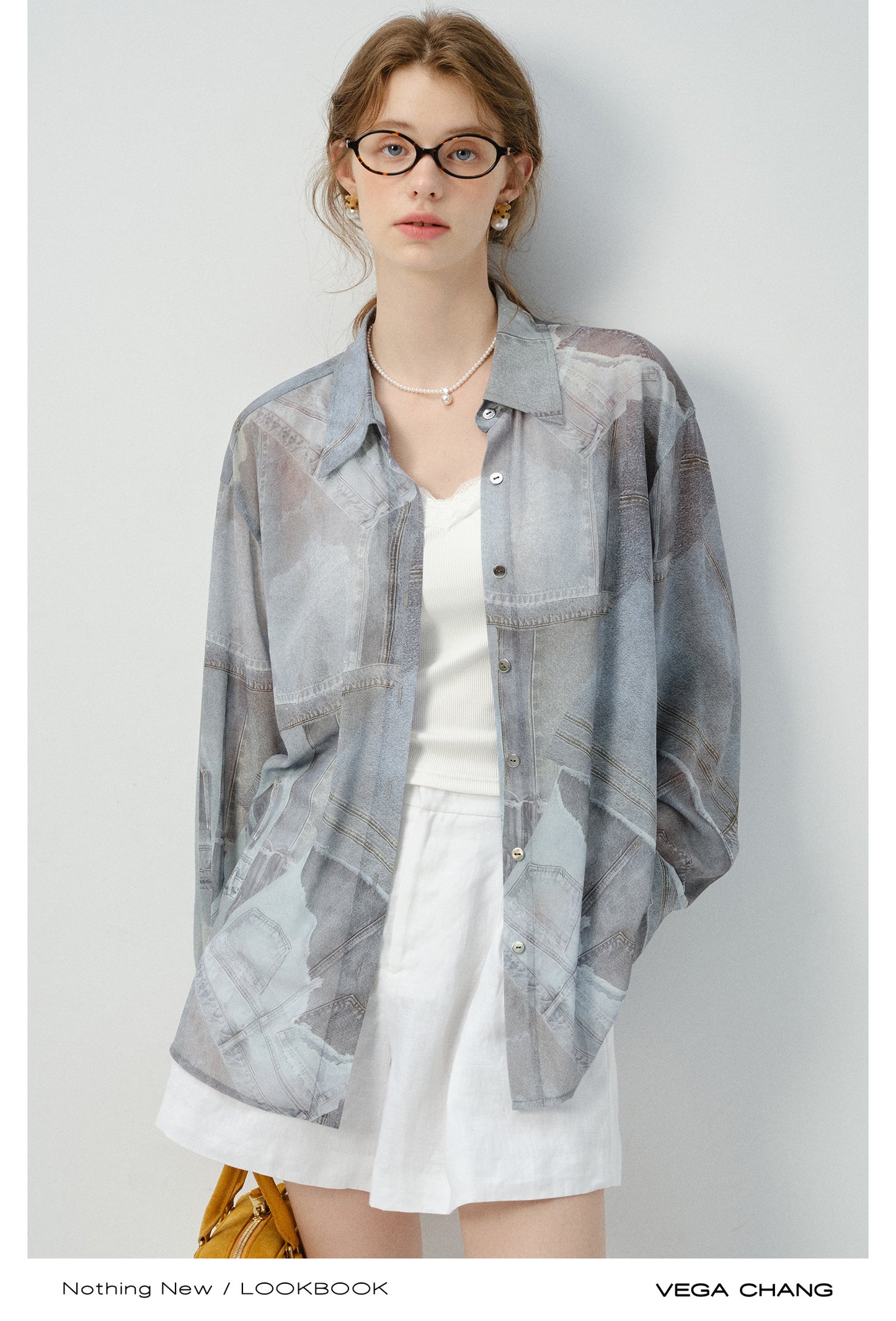 Denim-Print Button-Up Shirt