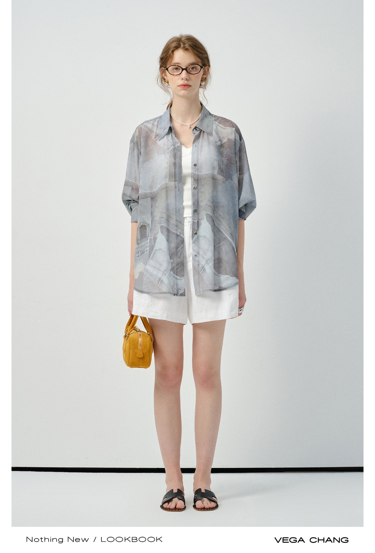 Denim-Print Button-Up Shirt