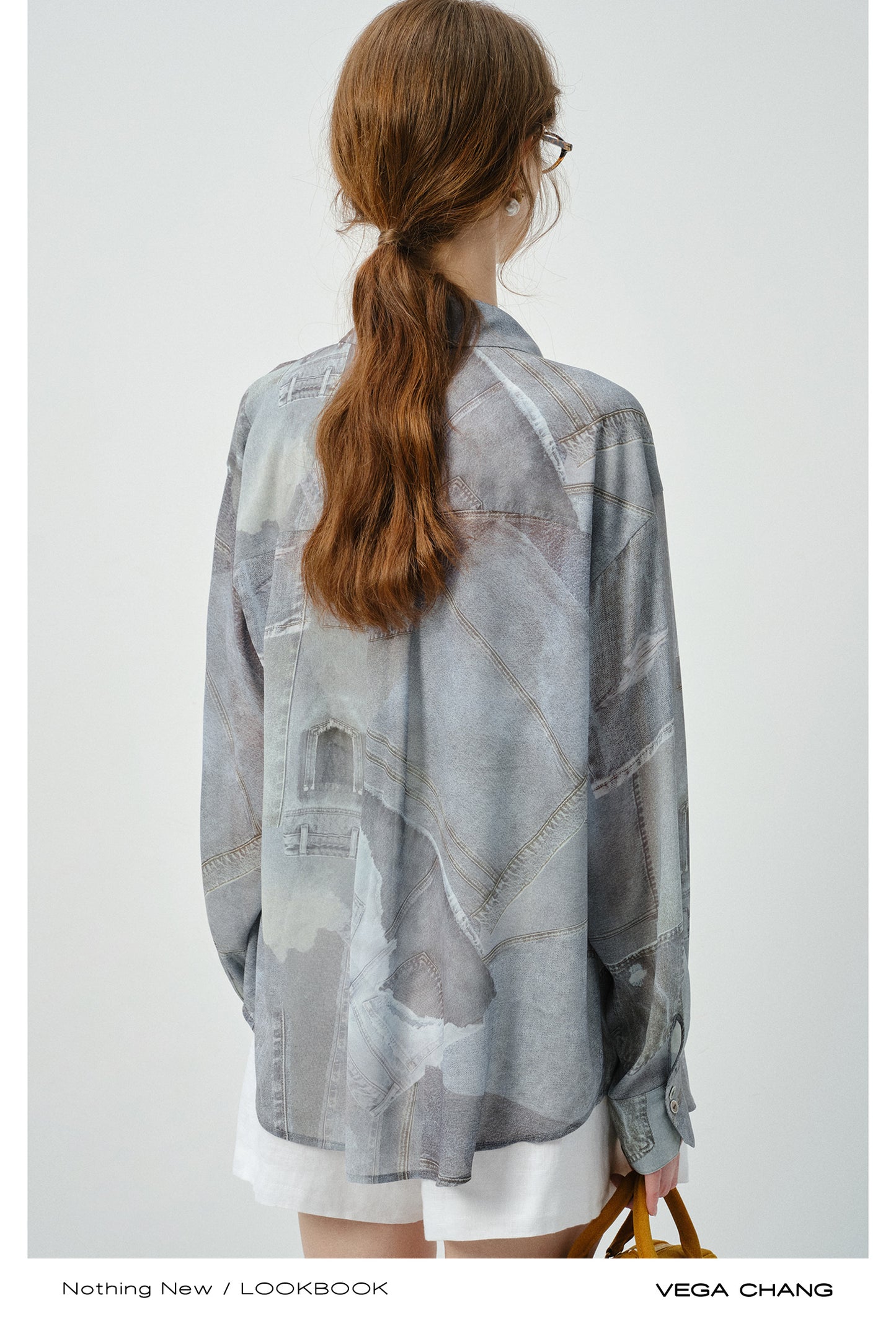 Denim-Print Button-Up Shirt