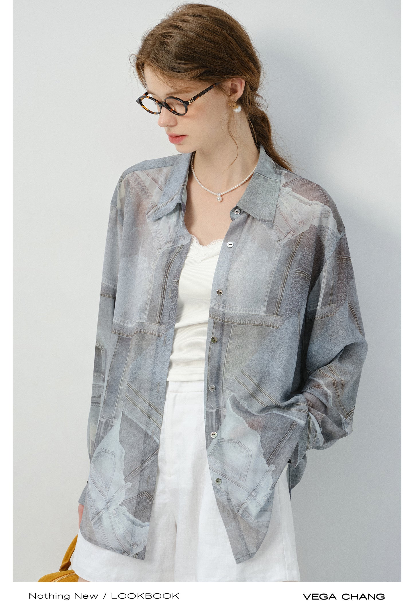 Denim-Print Button-Up Shirt