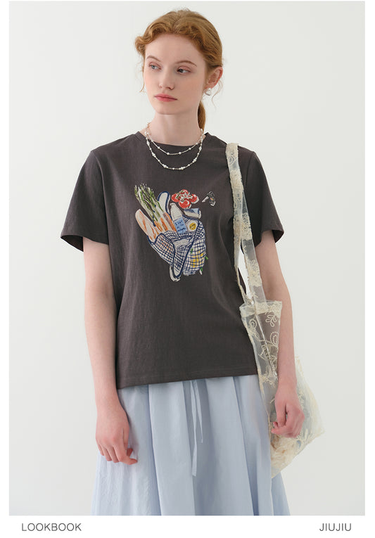 Shopping Bag Illustration Print T-Shirt
