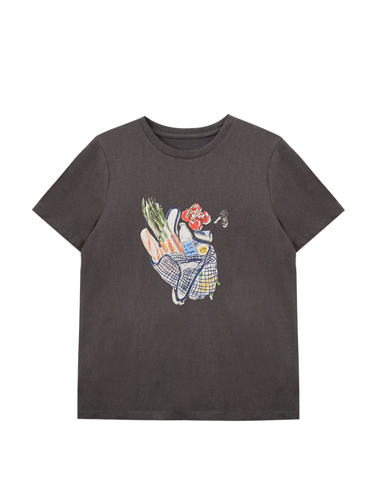 Shopping Bag Illustration Print T-Shirt