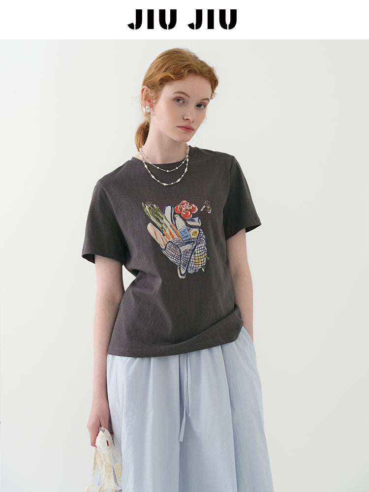 Shopping Bag Illustration Print T-Shirt