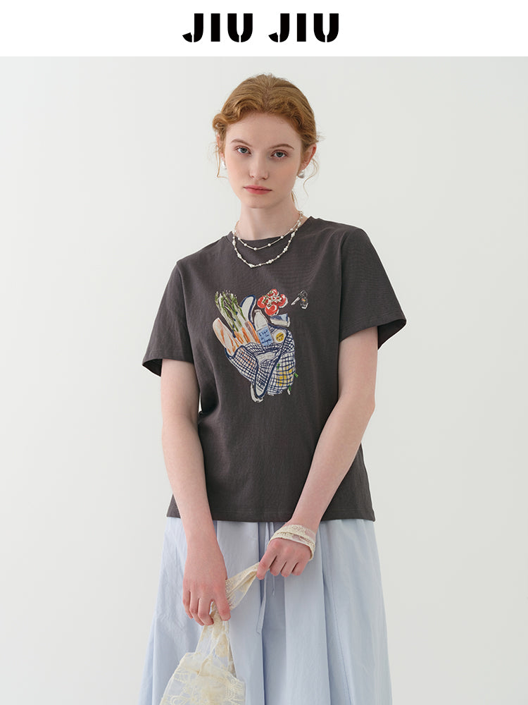 Shopping Bag Illustration Print T-Shirt