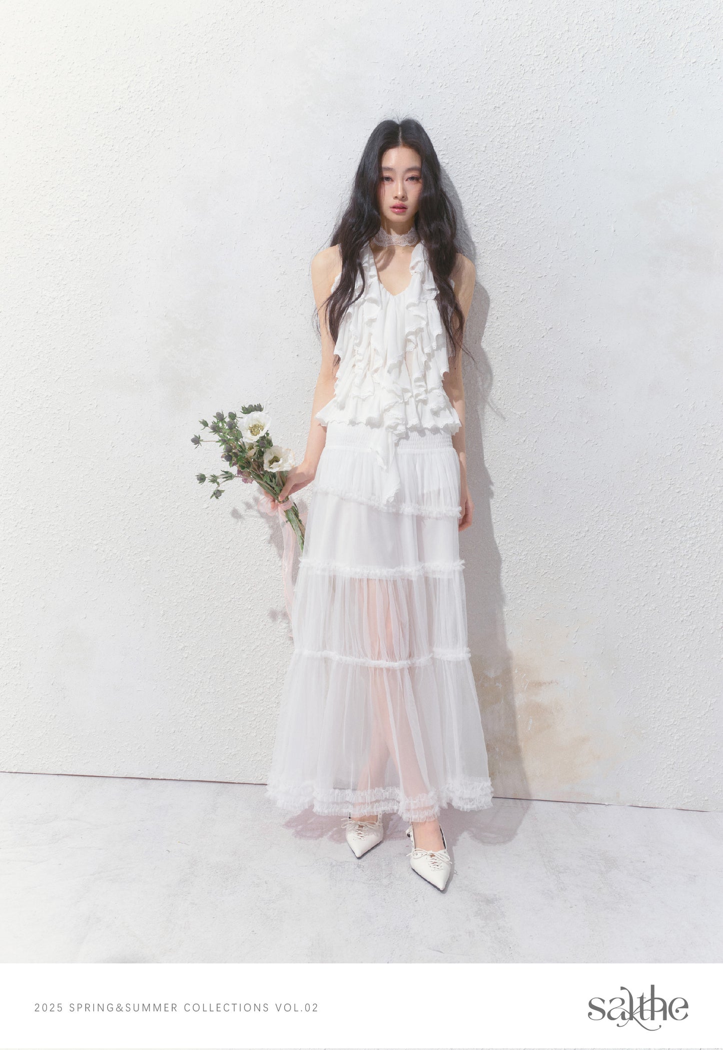 Smocked Waist Maxi Tulle Skirt