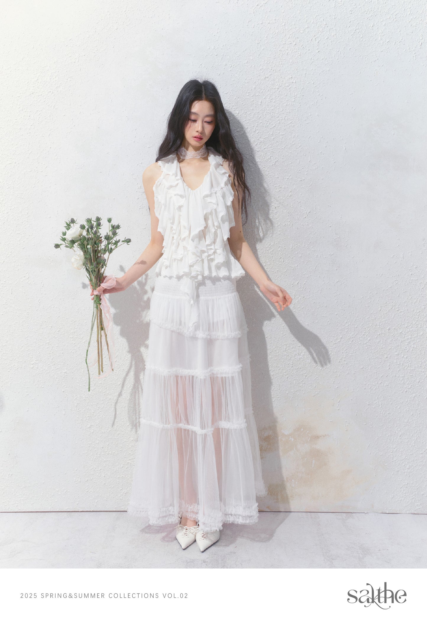 Smocked Waist Maxi Tulle Skirt