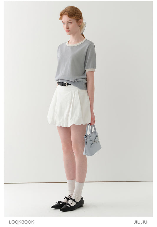 Clean Contrast-Tipped Knit Top