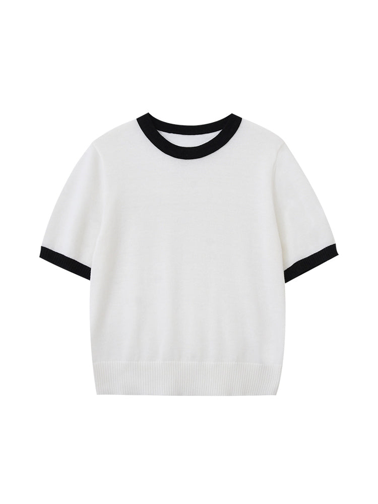 Clean Contrast-Tipped Knit Top