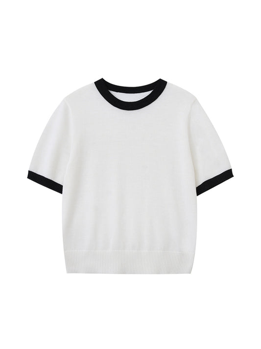 Clean Contrast-Tipped Knit Top