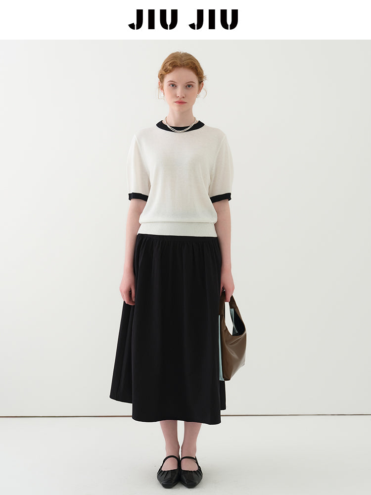 Clean Contrast-Tipped Knit Top