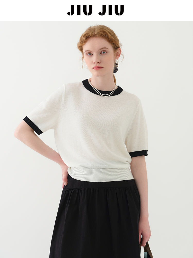 Clean Contrast-Tipped Knit Top