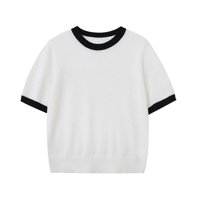 Clean Contrast-Tipped Knit Top