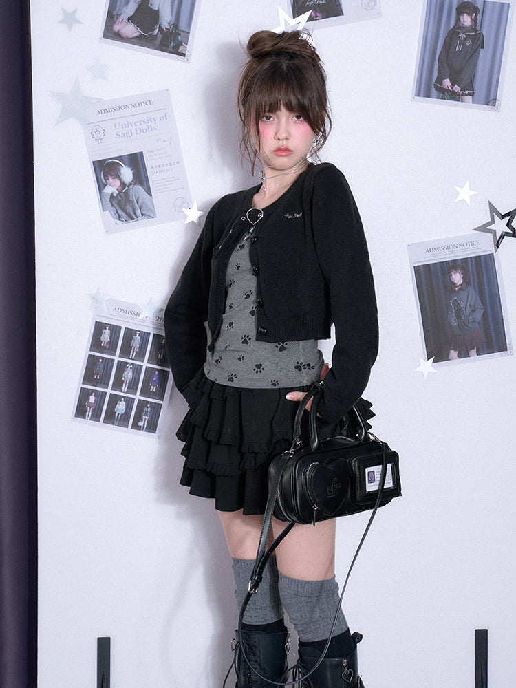 Paw Print Lace Trimmed Henley T-Shirt