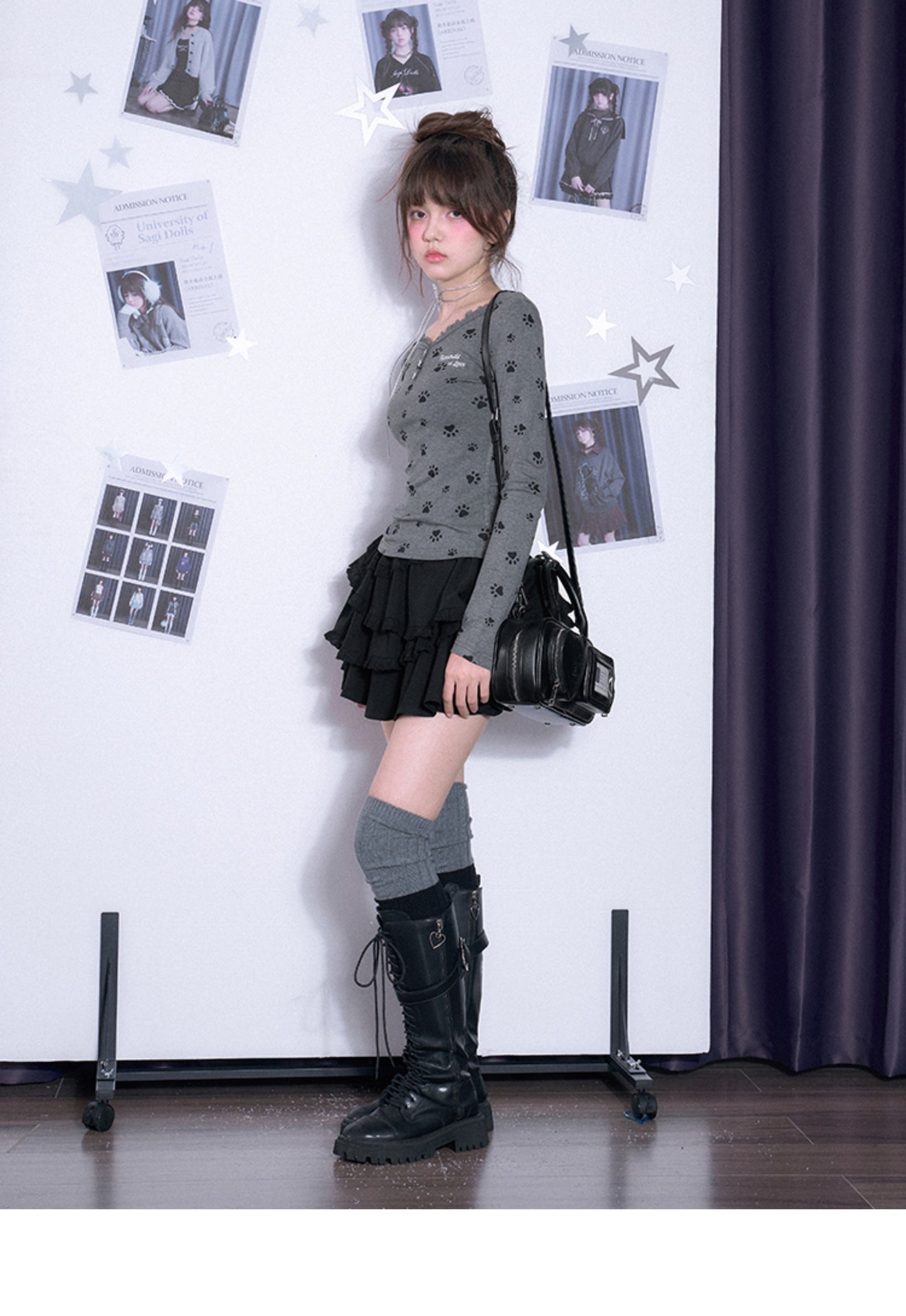 Paw Print Lace Trimmed Henley T-Shirt