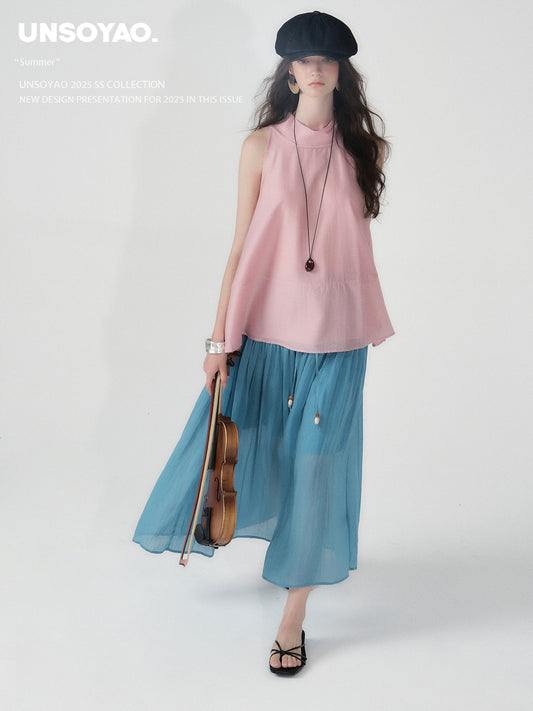 Tie-Neck Sleeveless A-Line Top