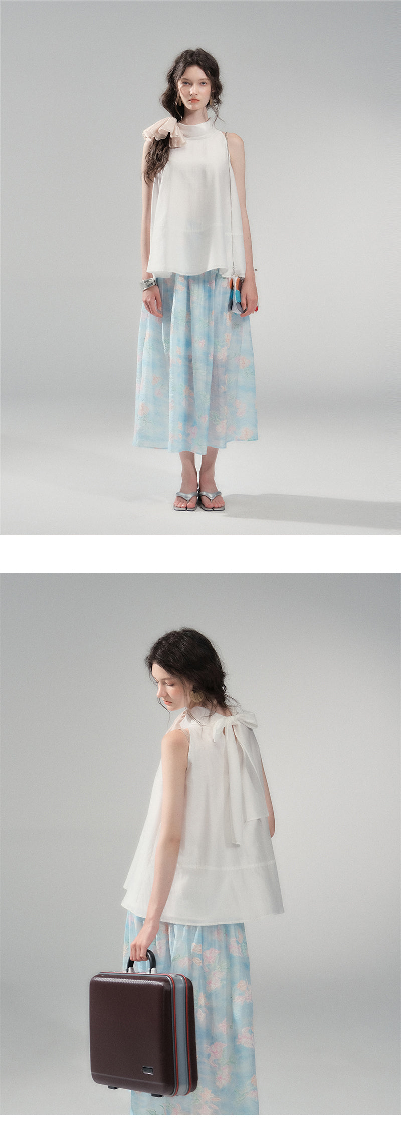 Tie-Neck Sleeveless A-Line Top