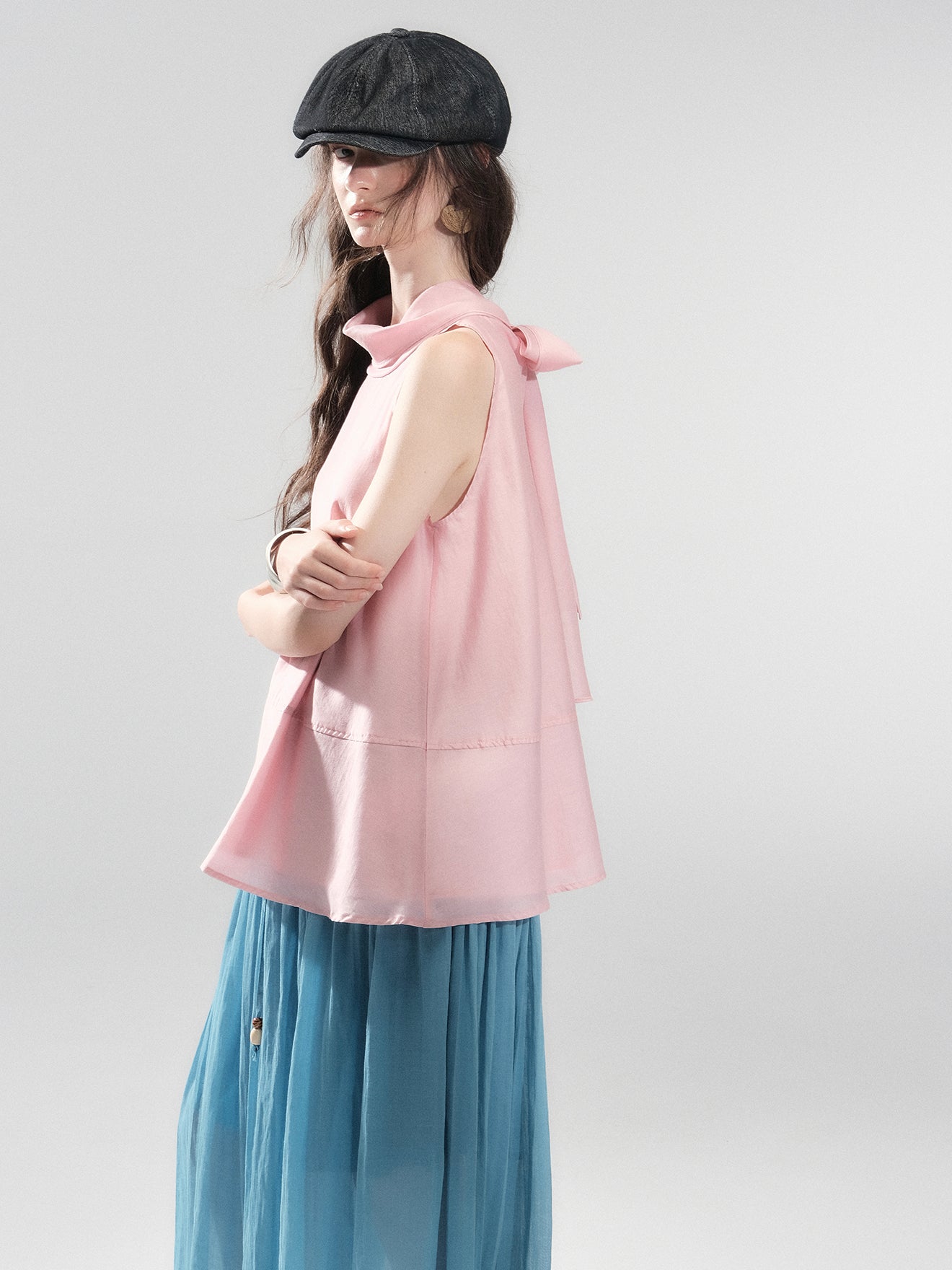 Tie-Neck Sleeveless A-Line Top