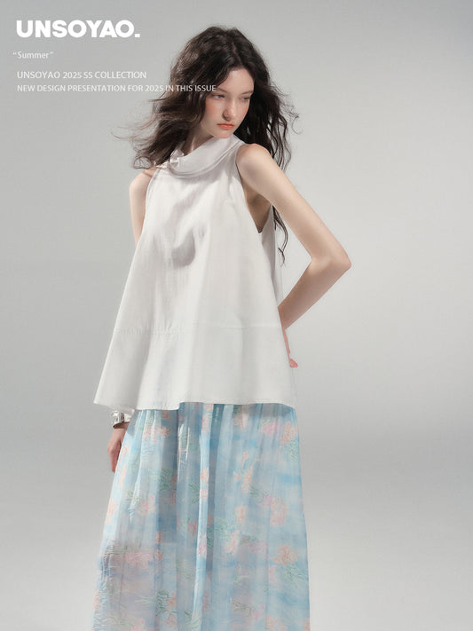 Tie-Neck Sleeveless A-Line Top