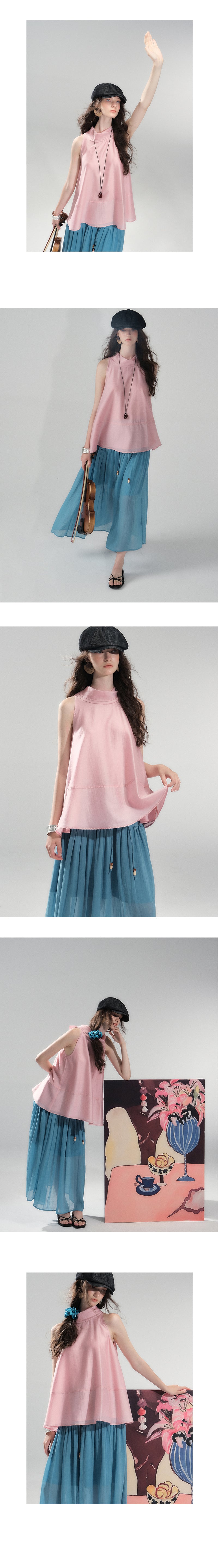 Tie-Neck Sleeveless A-Line Top