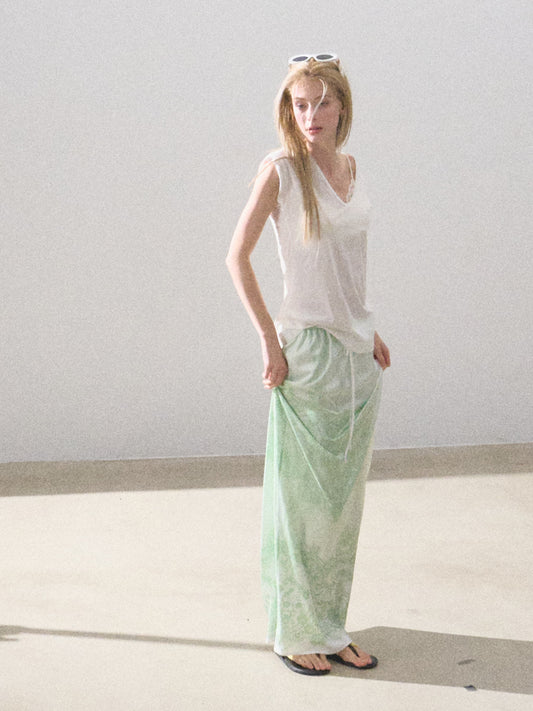 Lace Print Maxi Skirt With Waist Tie