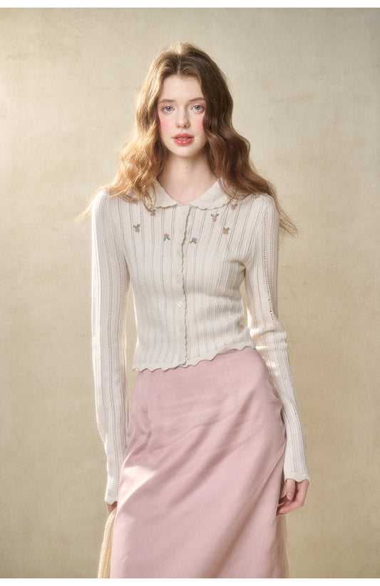 Scalloped Slim Fit Floral Cardigan And Camisole