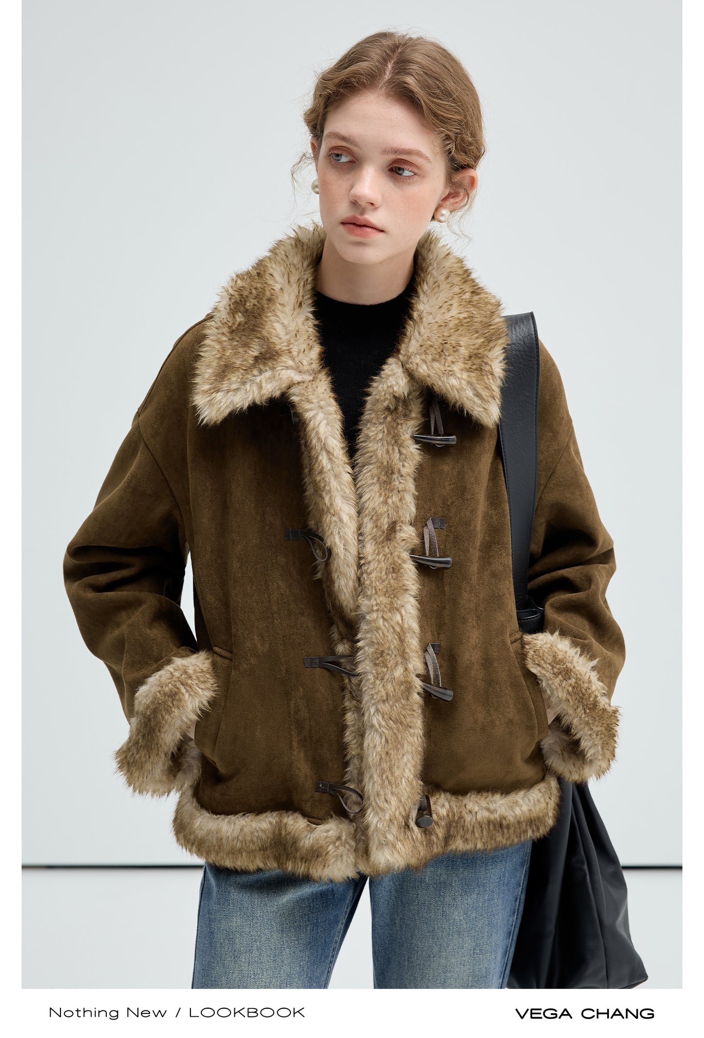 Fur Trimmed Faux Suede Short Toggle Coat