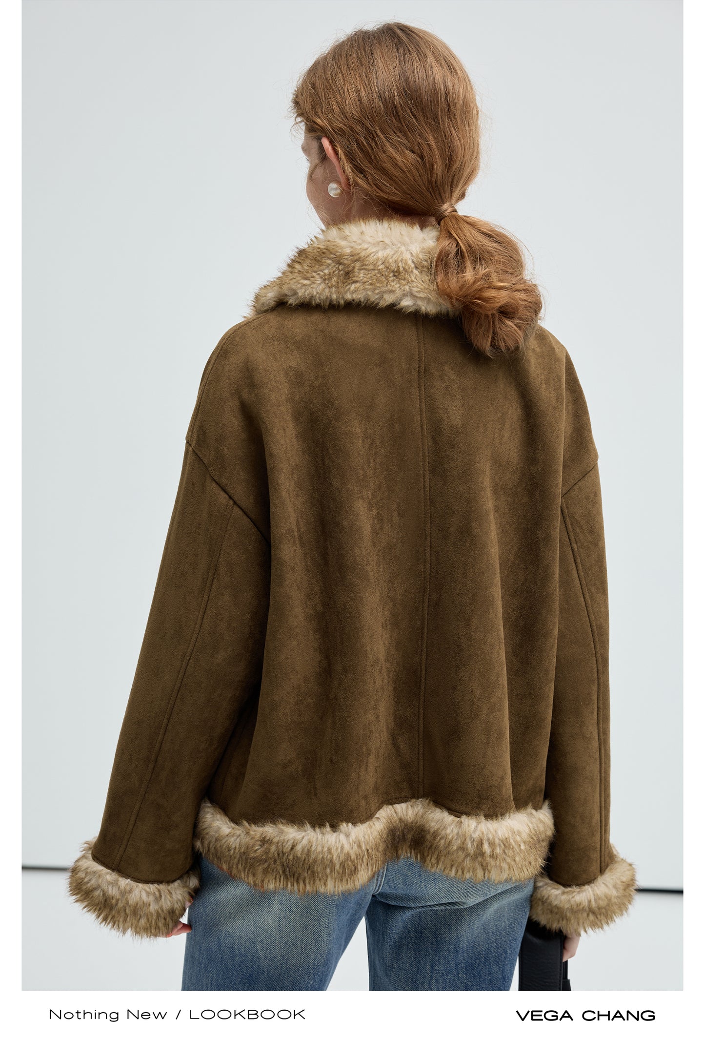 Fur Trimmed Faux Suede Short Toggle Coat