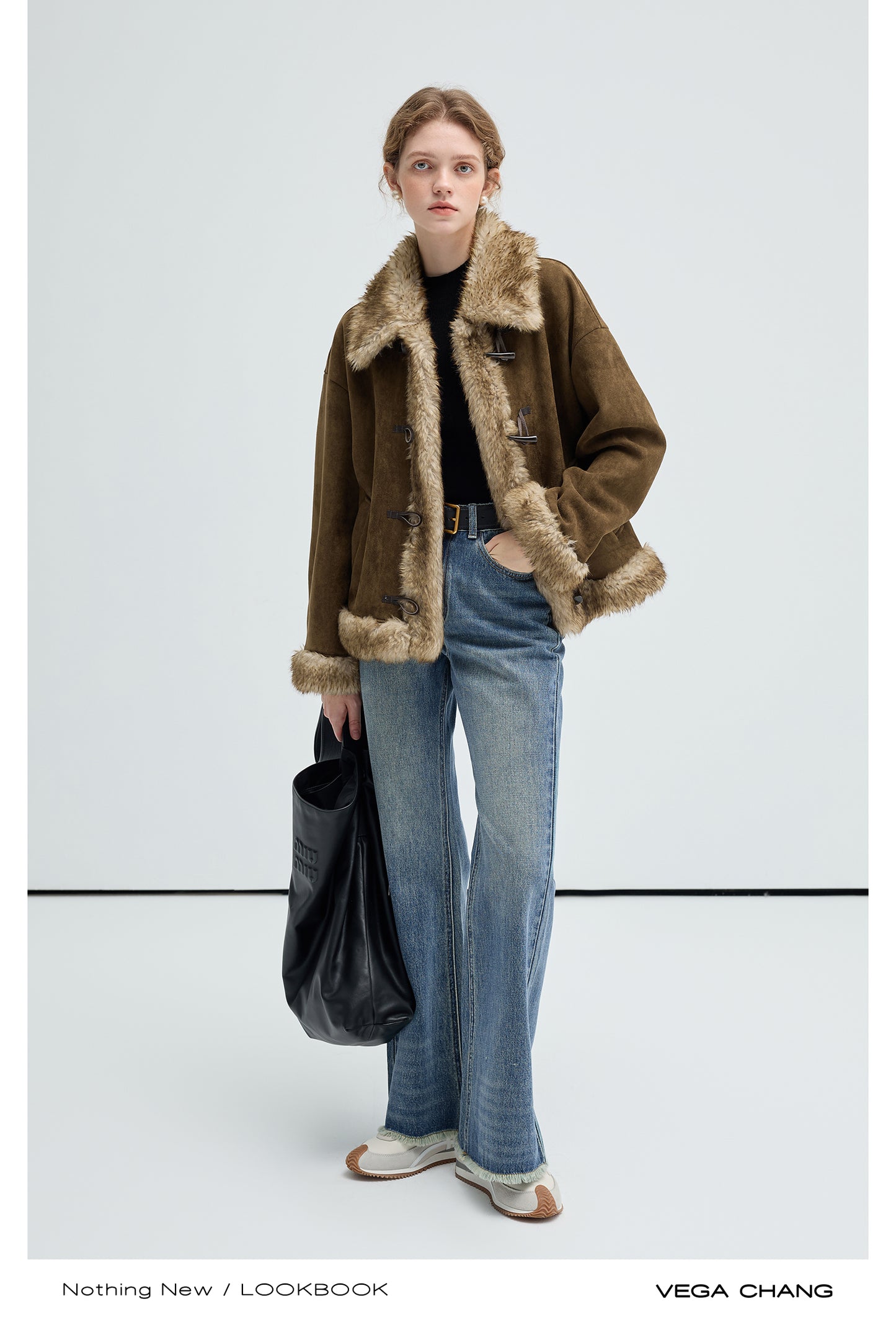 Fur Trimmed Faux Suede Short Toggle Coat