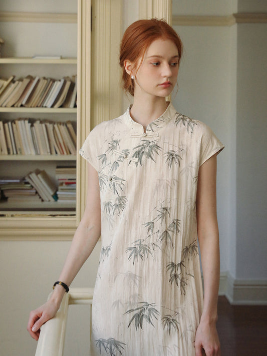 Qipao Style Bamboo Print Dress