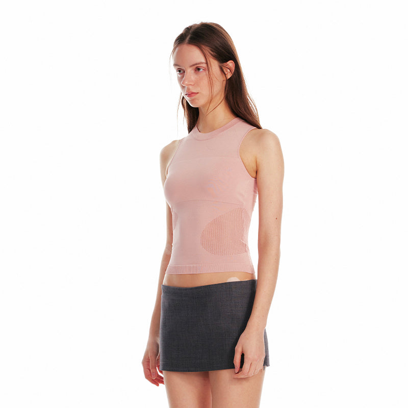 Sleeveless Elastic Top With Mesh Detail