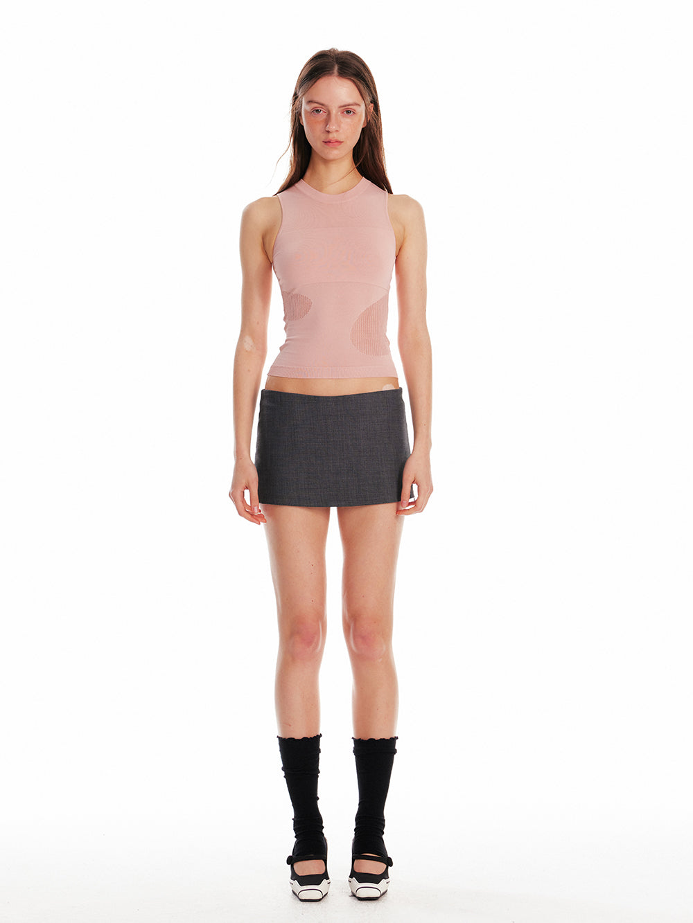 Sleeveless Elastic Top With Mesh Detail