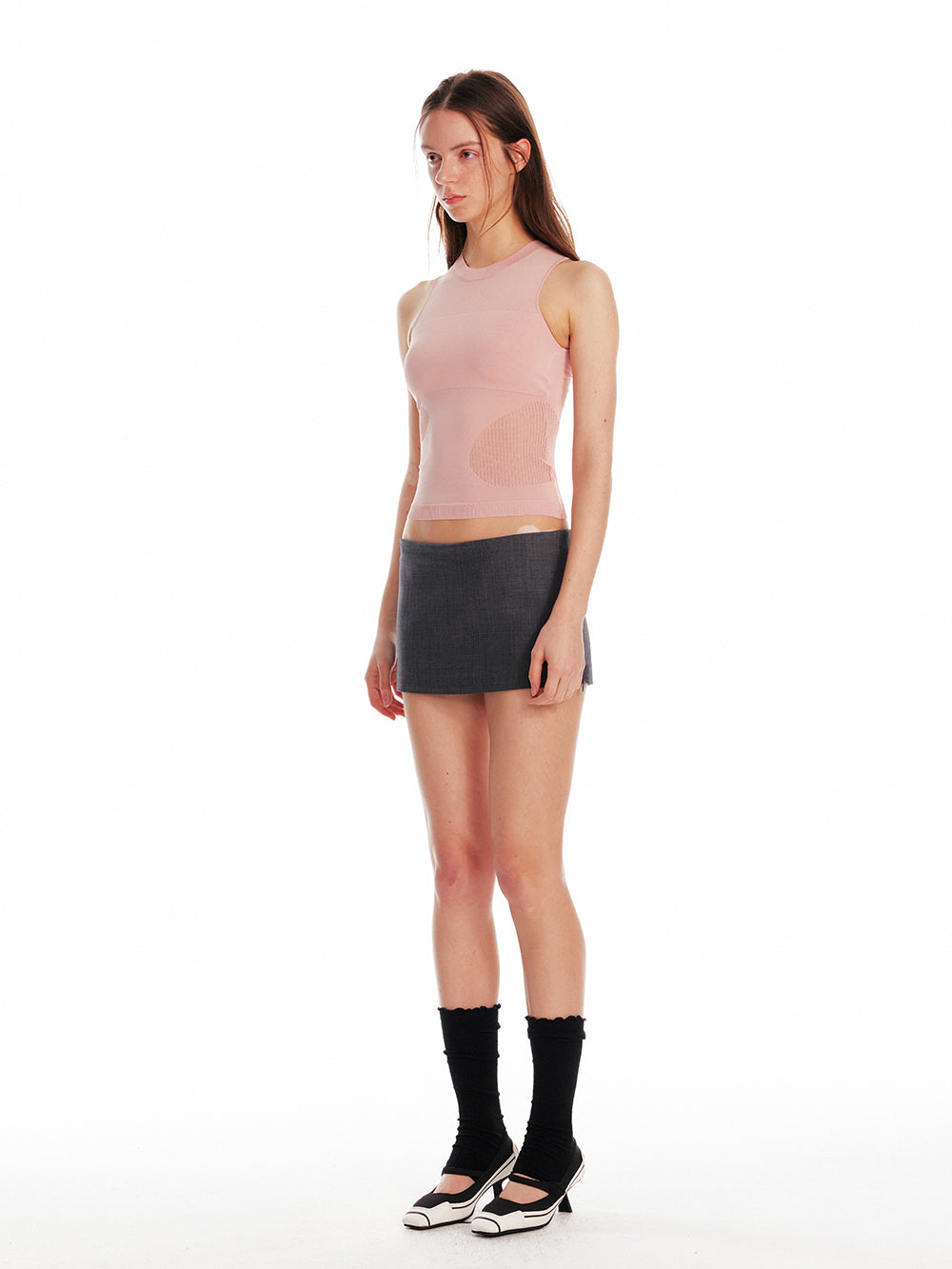 Sleeveless Elastic Top With Mesh Detail