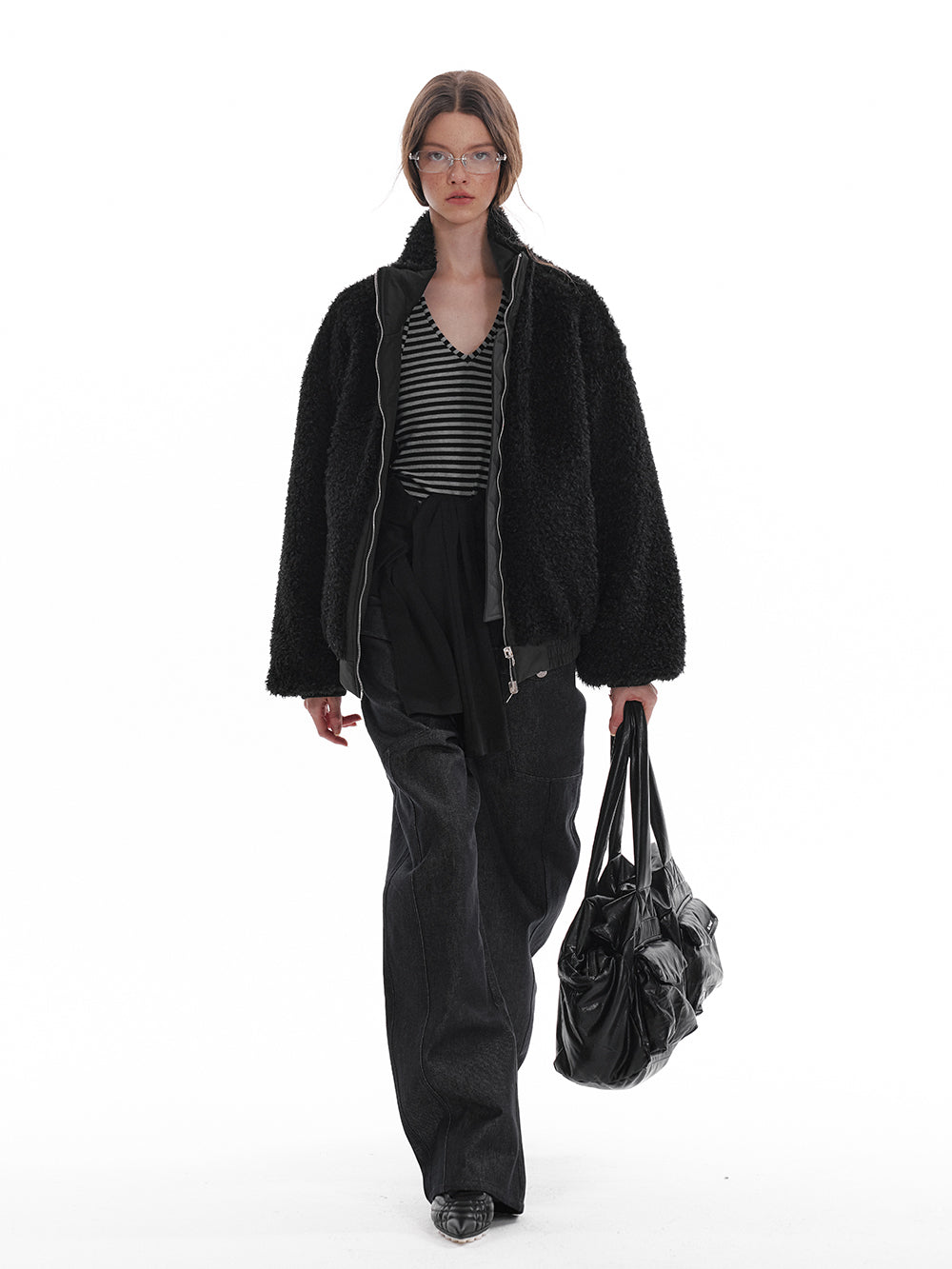 Striped Halter-Layered Draped V-Neck Top