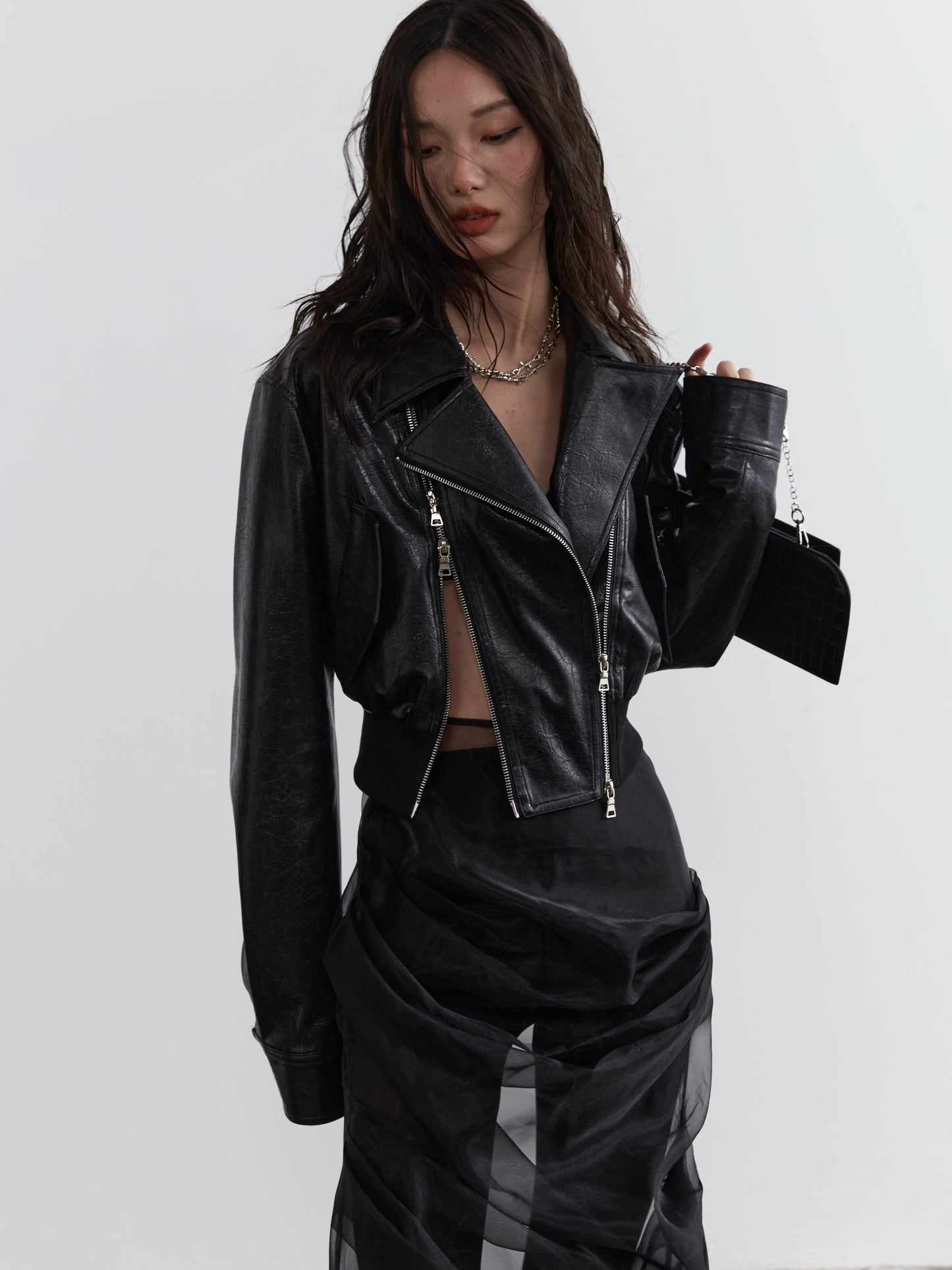 Faux Leather Double-Zip Moto Jacket