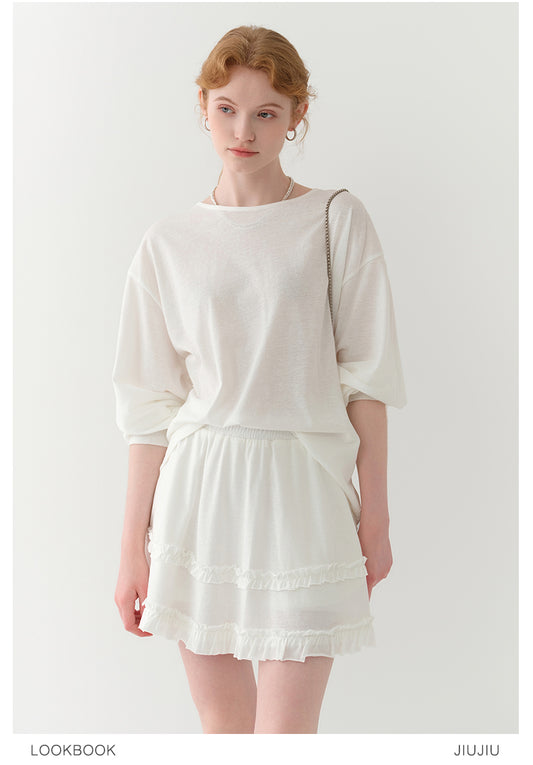 Light Sheer Back-Tie Top & Ruffle-Trim Skirt Set