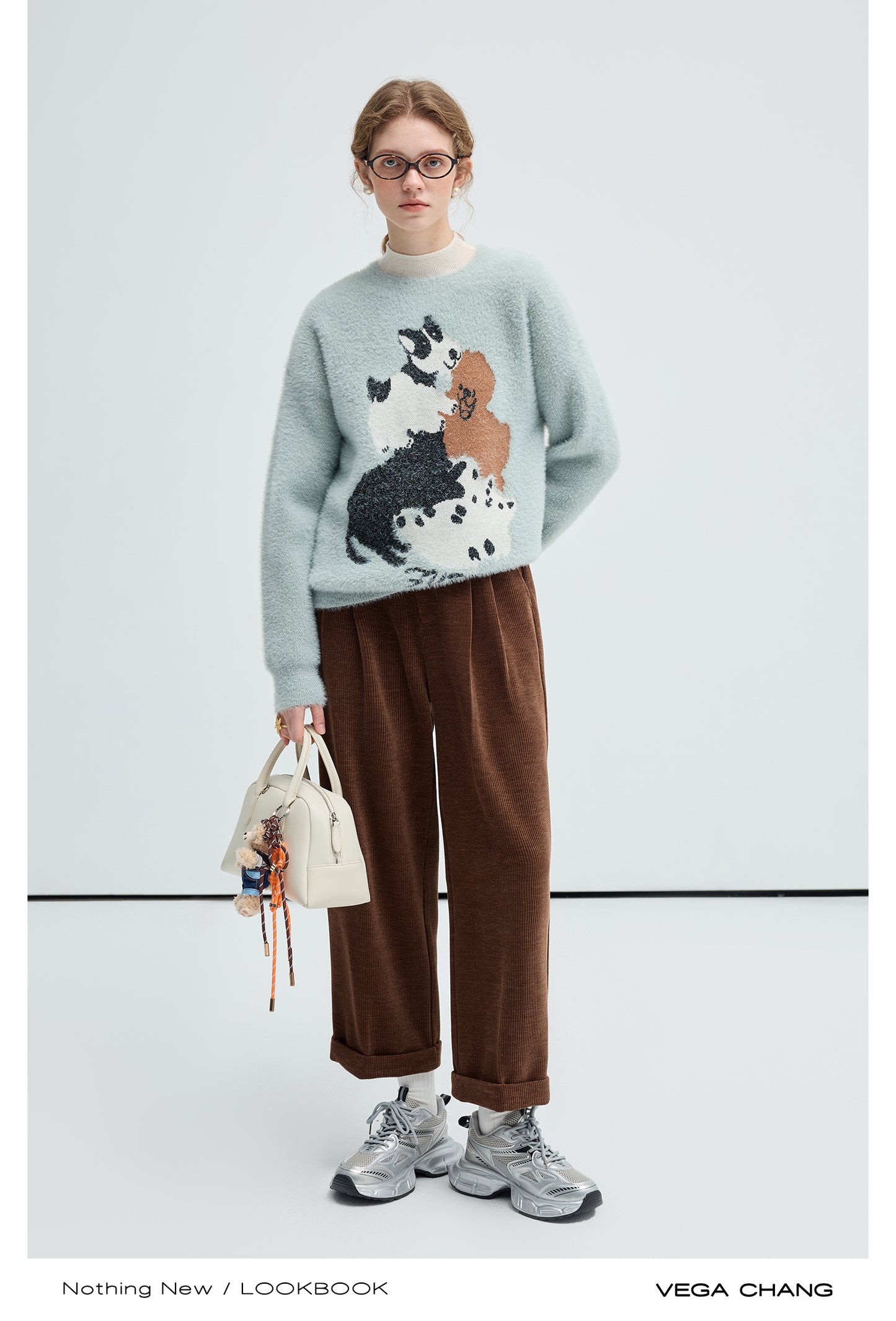 Fuzzy Pullover Sweater With Dog Motif