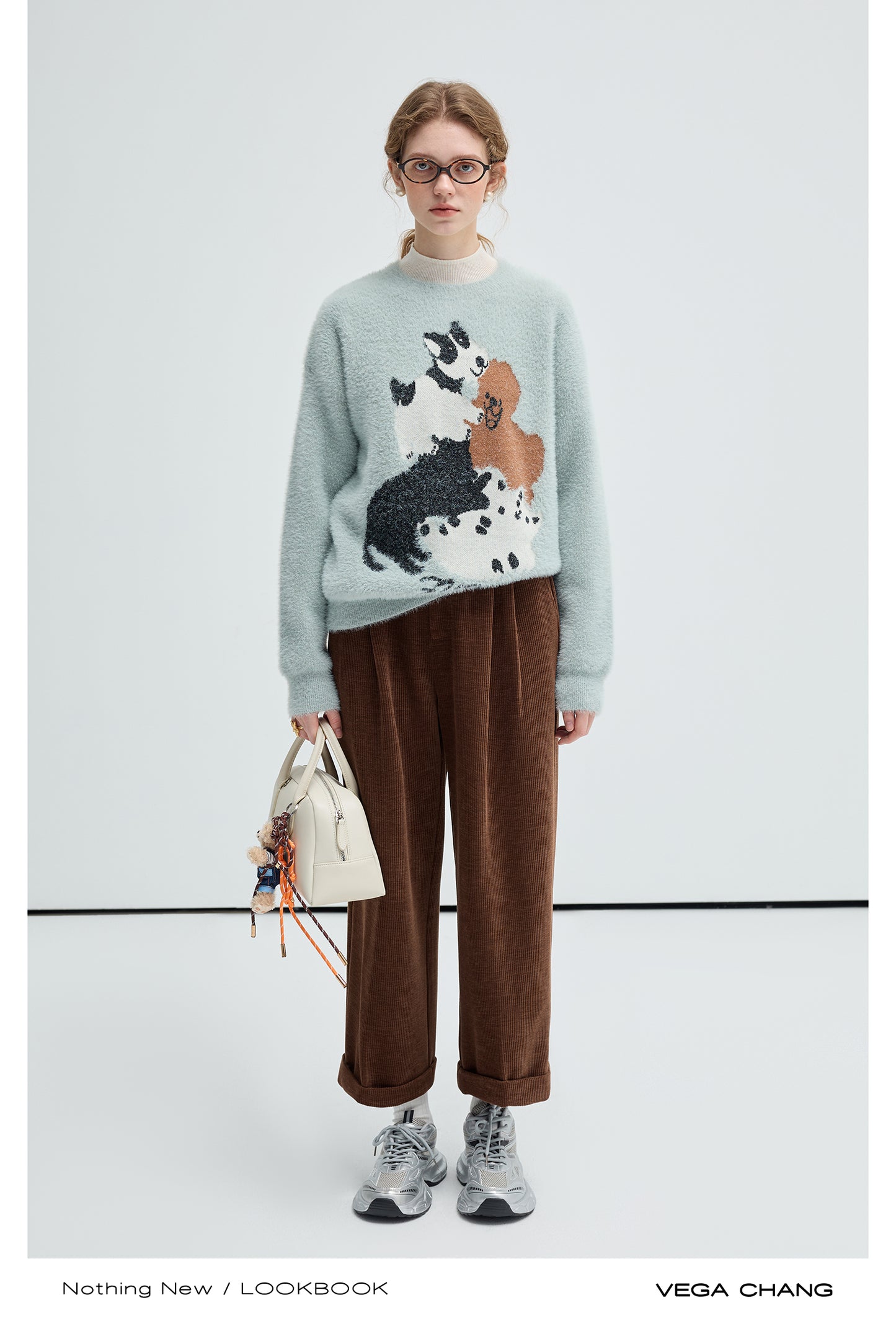 Fuzzy Pullover Sweater With Dog Motif